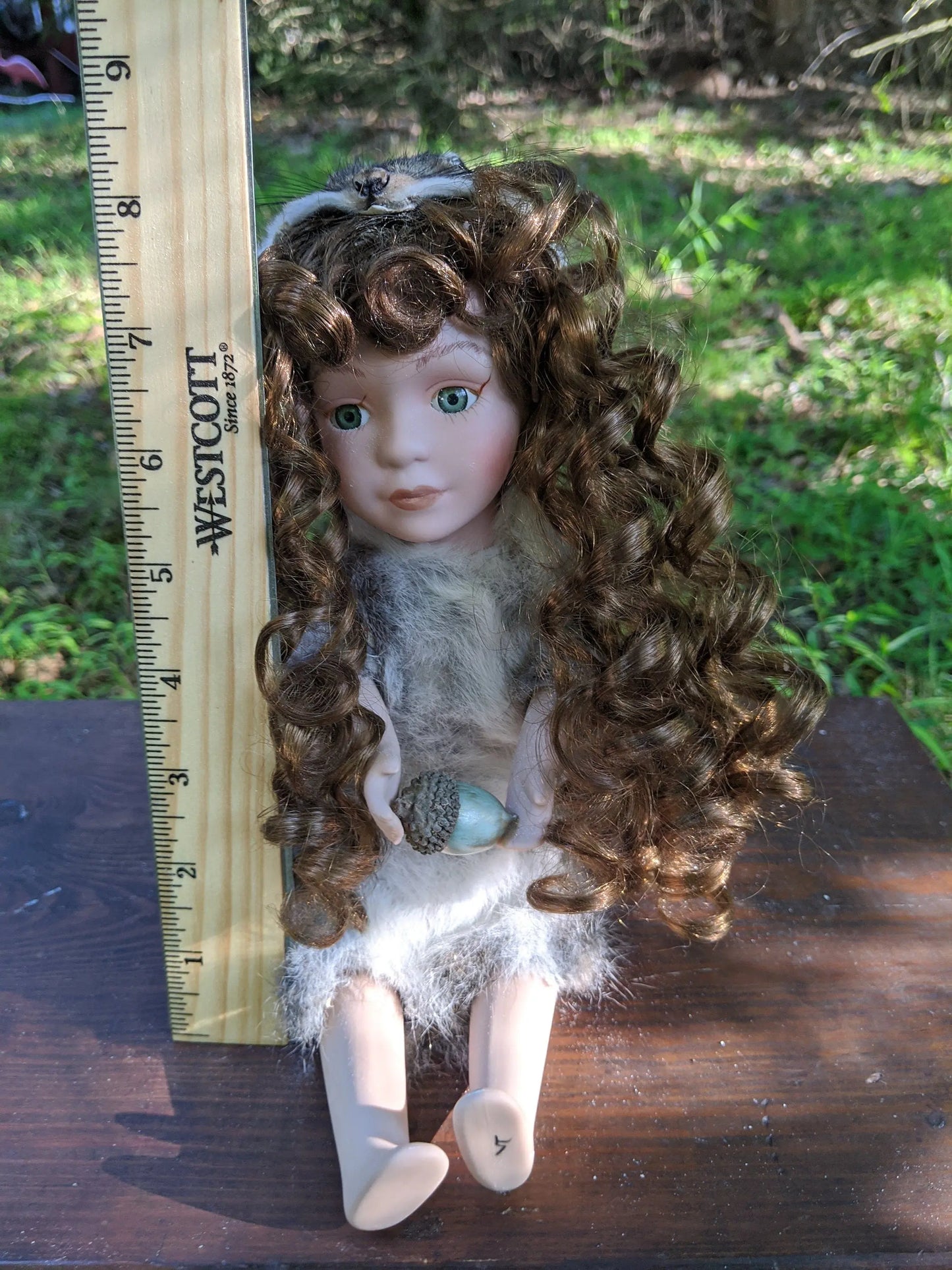 Rebecca - Rogue Taxidermy Mixed Media Vintage Porcelain Doll, OOAK, Squirrel Feral Baby Doll - Uniquely Morbid