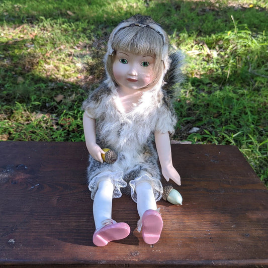 Cindy - Rogue Squirrel Taxidermy Mixed Media Vintage Porcelain Doll - Uniquely Morbid