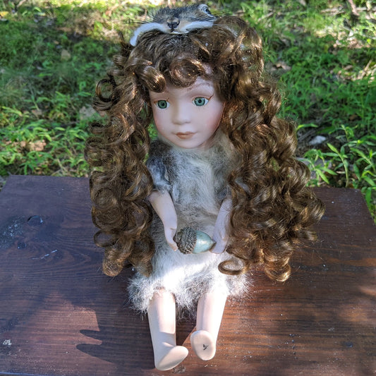 Rebecca - Rogue Taxidermy Mixed Media Vintage Porcelain Doll, OOAK, Squirrel Feral Baby Doll - Uniquely Morbid